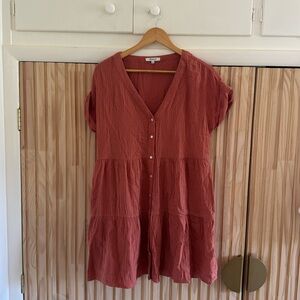 Lightspun Cuff-Sleeve Button-Front Tiered Mini Dress, size small